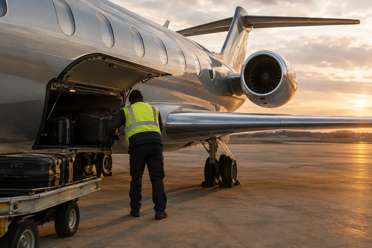 Bags loaded into a private jet